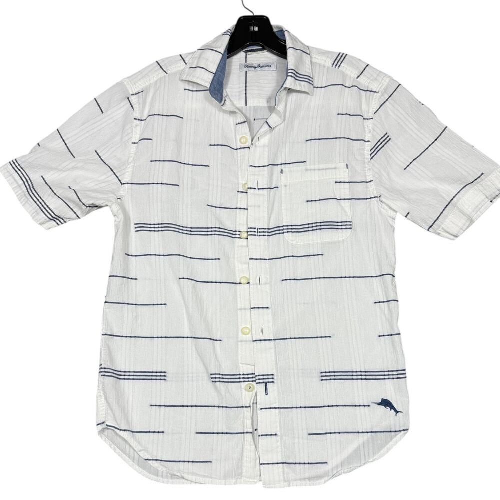 Tommy Bahama White Blue Striped Short Sleeve Shirt Men’s XS